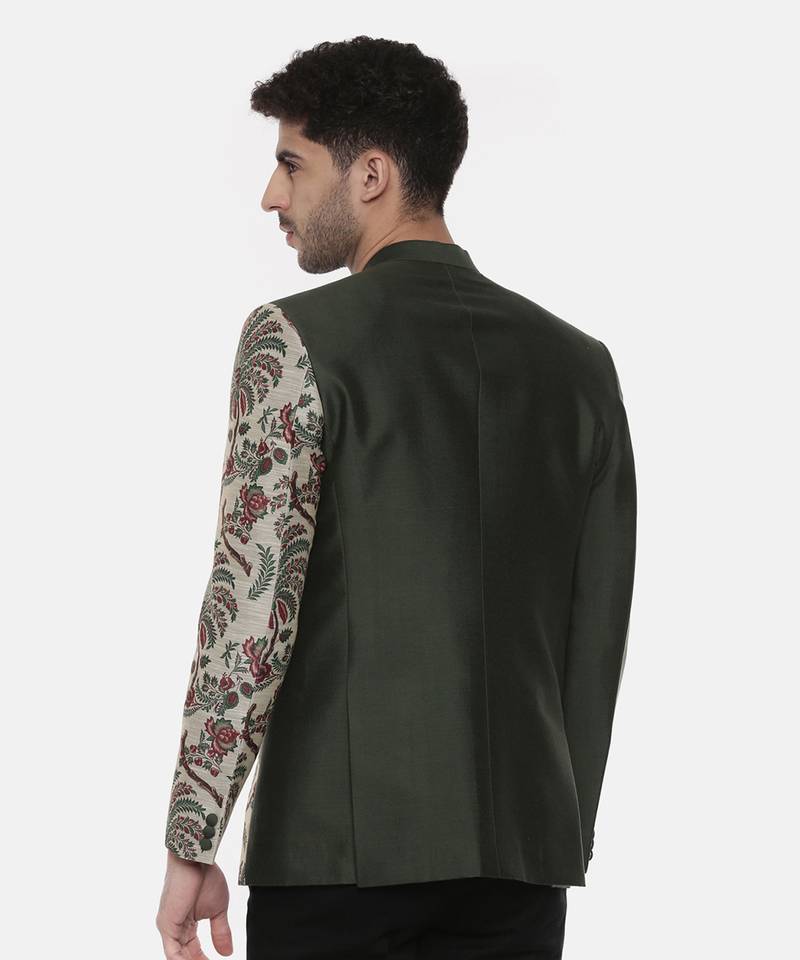 Classic Cotton Green Printed Bandhgala