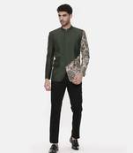 Classic Cotton Green Printed Bandhgala