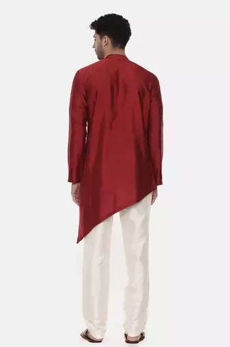 Red Silk Cotton Kurta Set