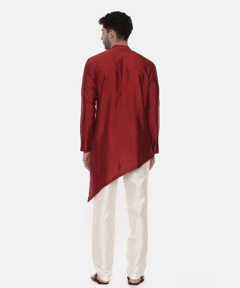 Red Silk Cotton Kurta Set