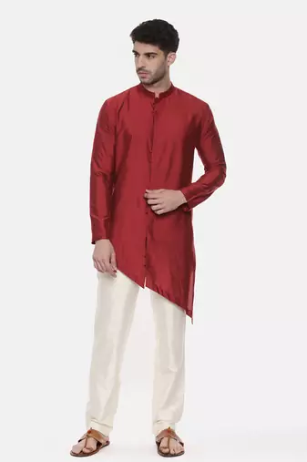 Red Silk Cotton Kurta Set