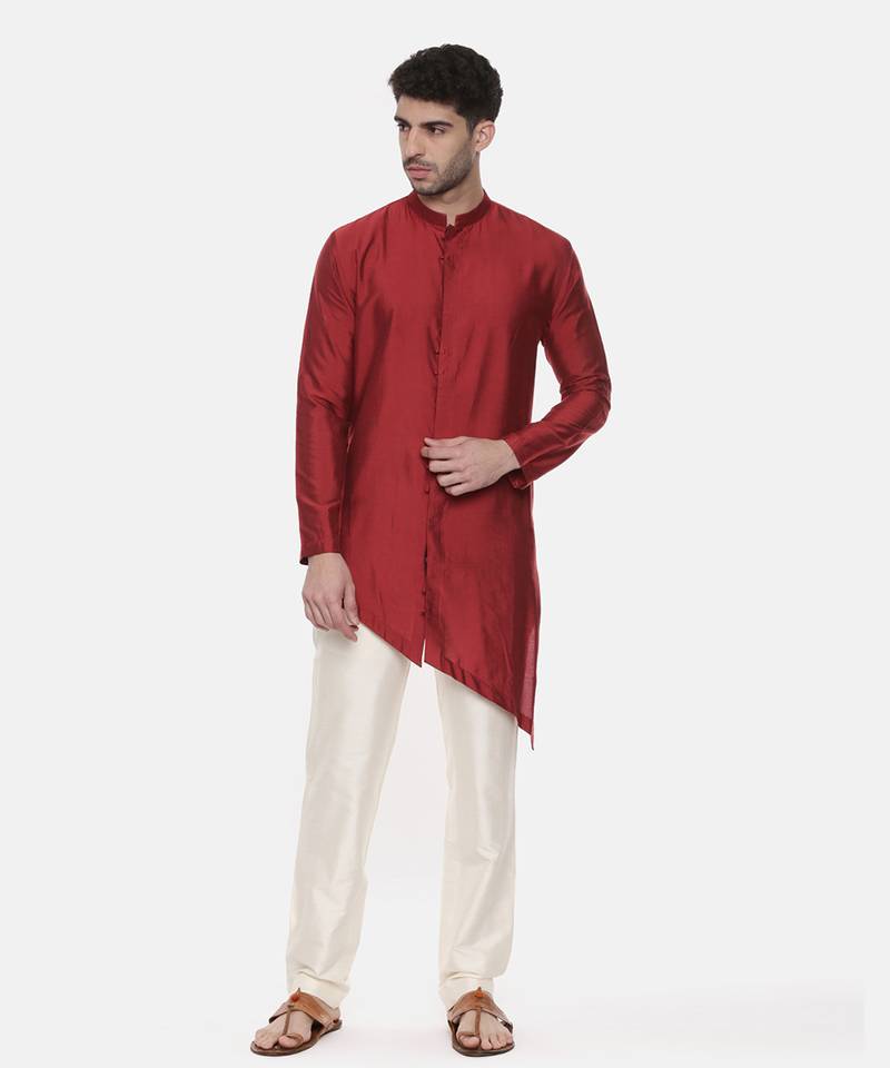 Red Silk Cotton Kurta Set