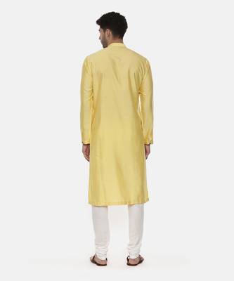 Yellow Embroidered Linen Silk Kurta 5