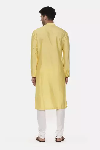 Yellow Embroidered Linen Silk Kurta