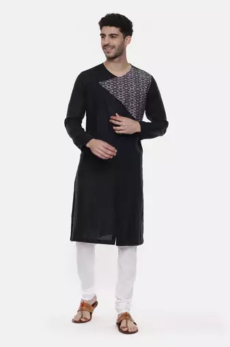 Green Blue Printed Linen Kurta