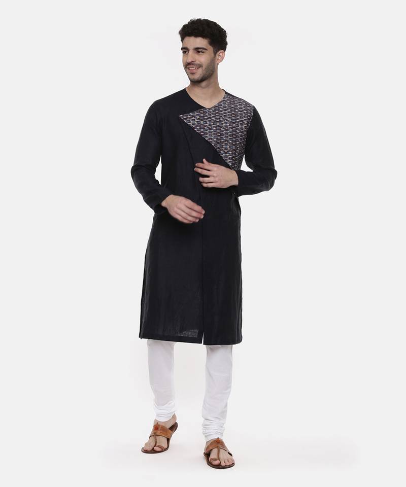 Green Blue Printed Linen Kurta