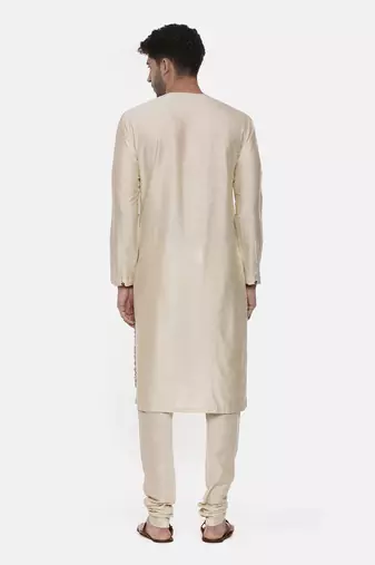 Beige Silk Printed Kurta