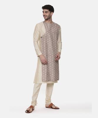Beige Silk Printed Kurta 6