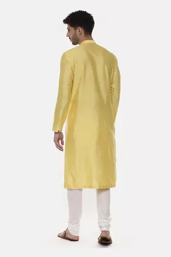 Yellow Ivory Embroidered Silk Kurta