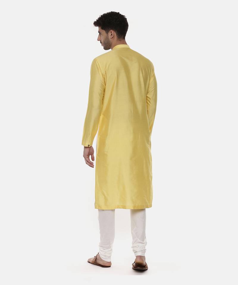 Yellow Ivory Embroidered Silk Kurta