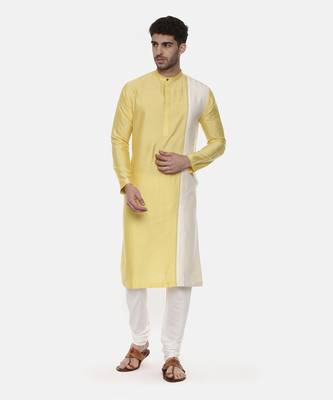 Yellow Ivory Embroidered Silk Kurta 6