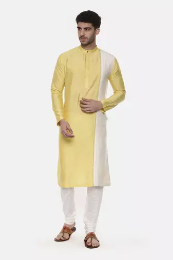 Yellow Ivory Embroidered Silk Kurta
