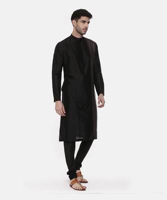 Black Grey Embroidered Silk Kurta 5