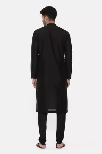 Black Grey Embroidered Silk Kurta