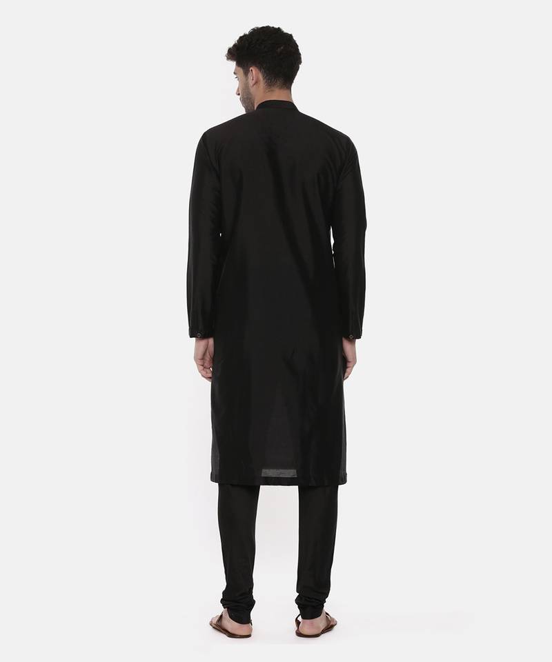 Black Grey Embroidered Silk Kurta