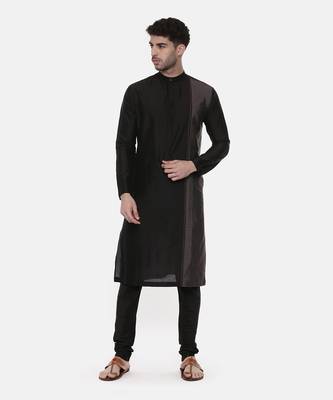 Black Grey Embroidered Silk Kurta 7