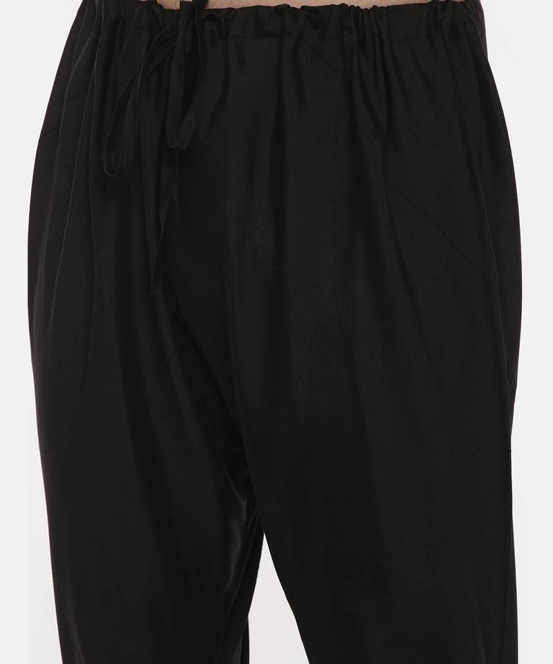 Black Grey Embroidered Silk Kurta