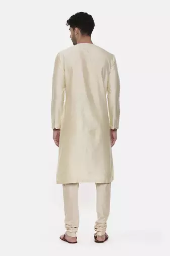Beige Printed Silk Kurta