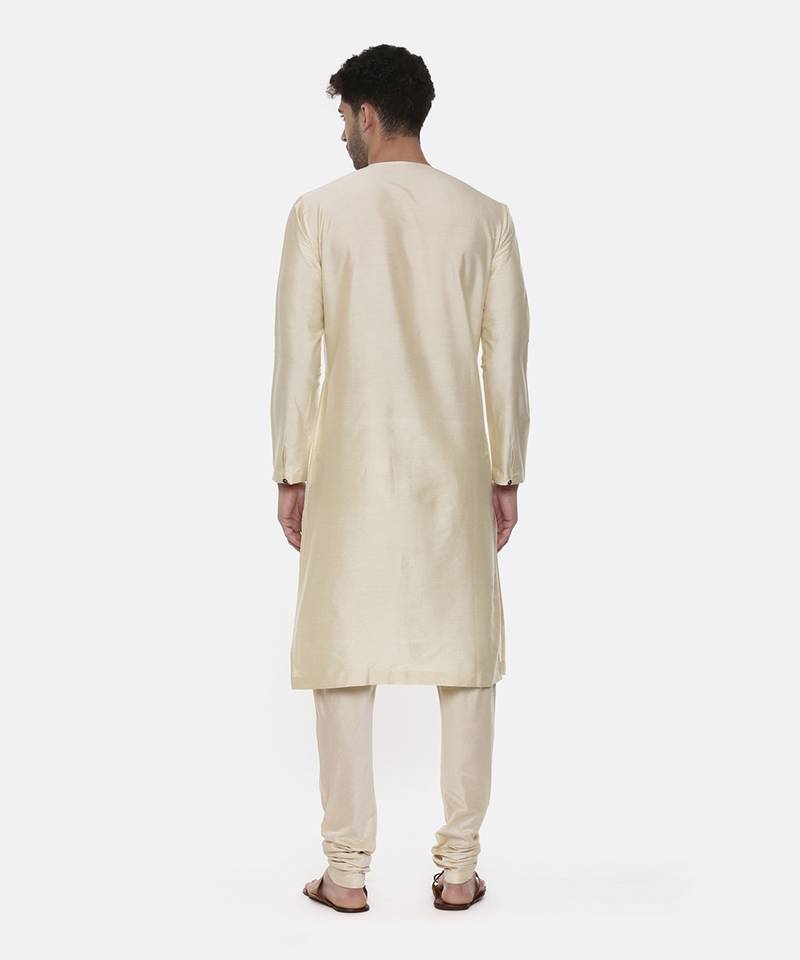Beige Printed Silk Kurta