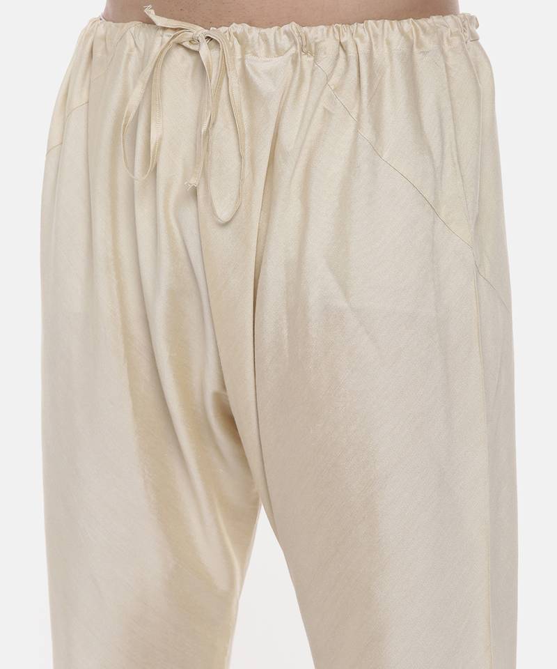 Beige Printed Silk Kurta