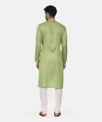 Green Embroiderd Linen Silk Kurta 5