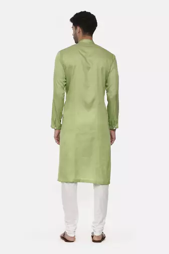 Green Embroiderd Linen Silk Kurta
