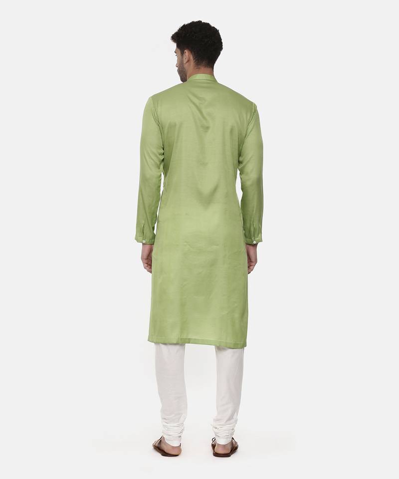 Green Embroiderd Linen Silk Kurta