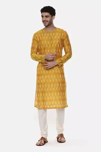 Silk Yellow Ikat Kurta