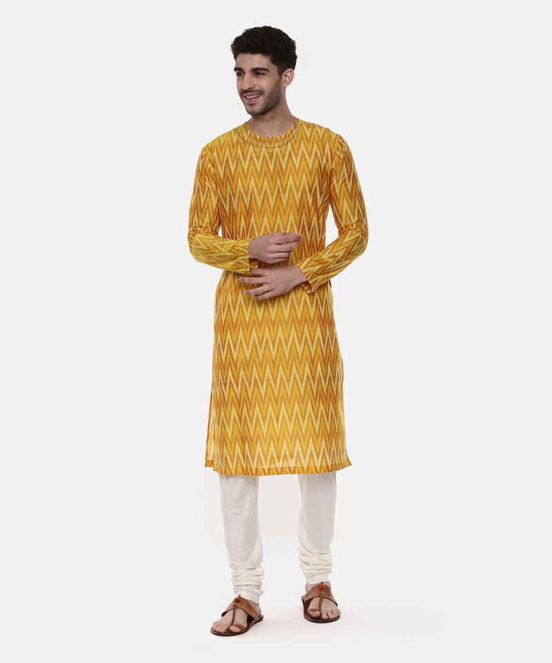 Silk Yellow Ikat Kurta