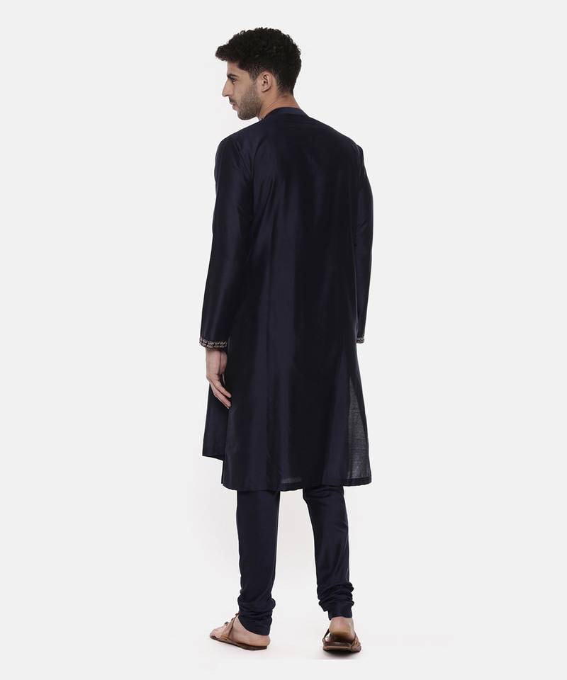 Blue Embroiderd Linen Silk Kurta