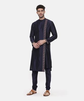 Blue Embroiderd Linen Silk Kurta 6