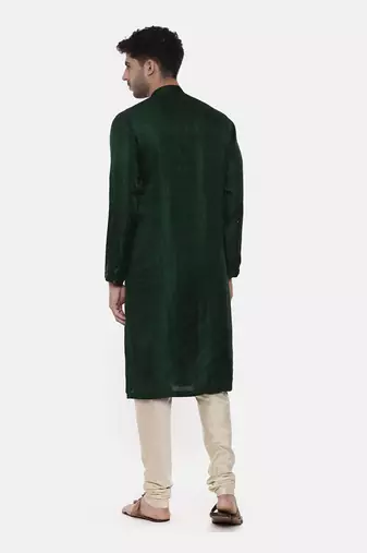 Green Silk Slub Mukaish Kurta