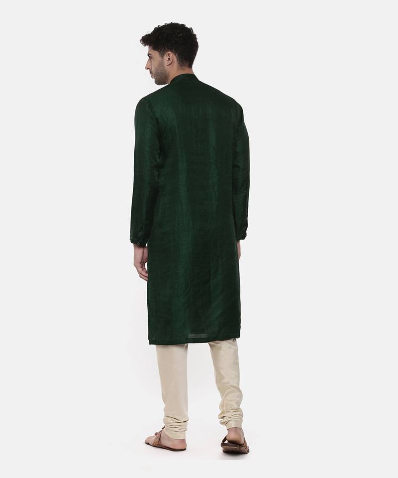 Green Silk Slub Mukaish Kurta