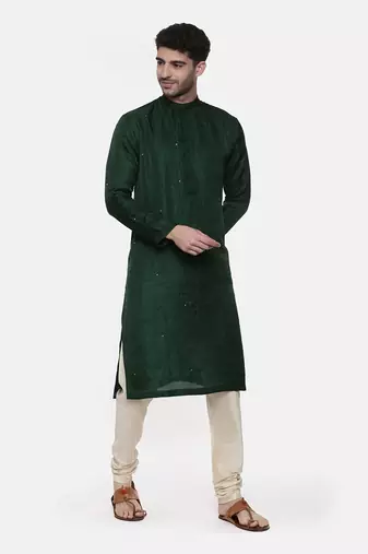 Green Silk Slub Mukaish Kurta