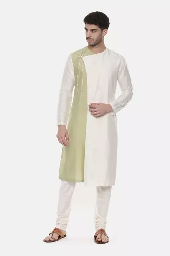 Green Ivory Wrap Around Silk Kurta