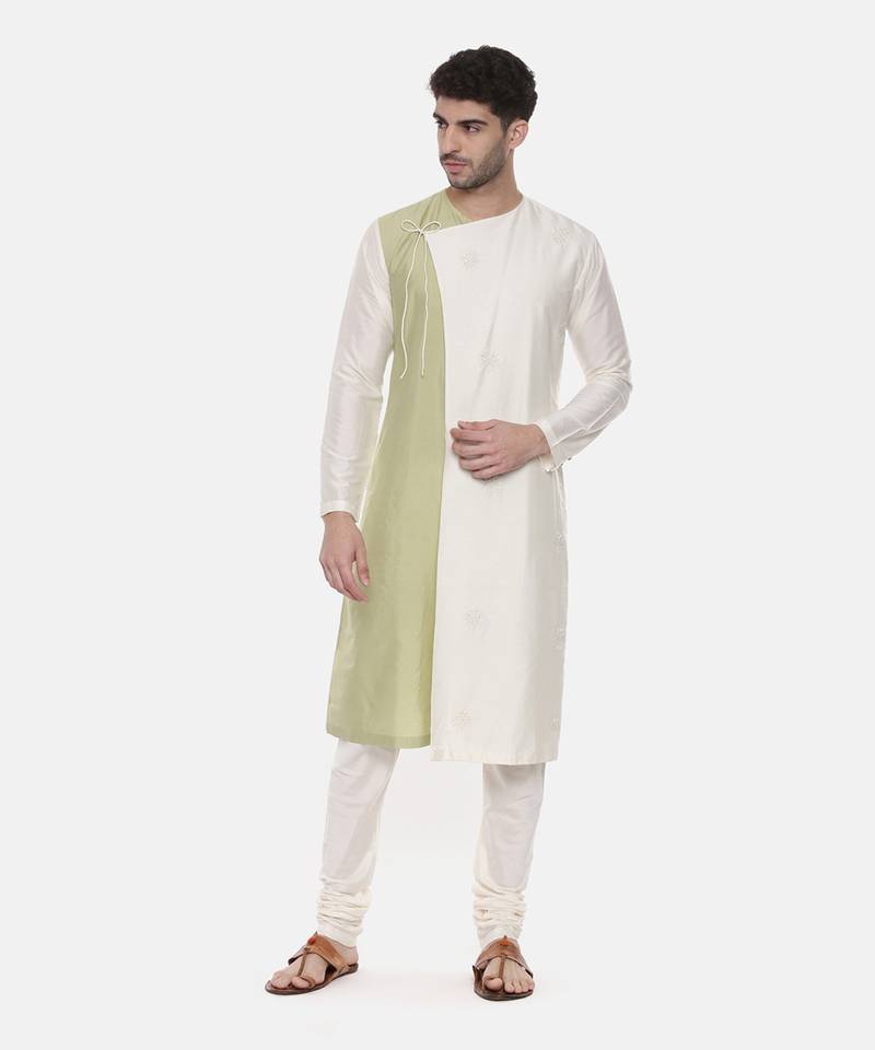 Green Ivory Wrap Around Silk Kurta