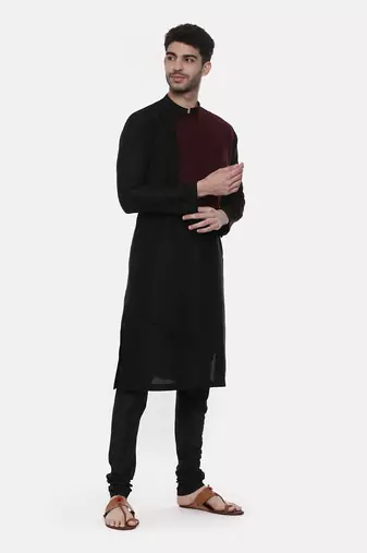 Black Silk Cut Away Kurta