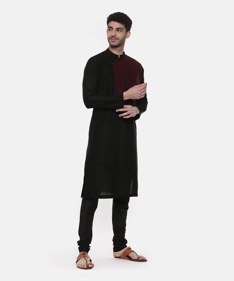 Black Silk Cut Away Kurta