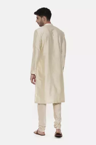 Beige Ivory Silk Cut Away Kurta