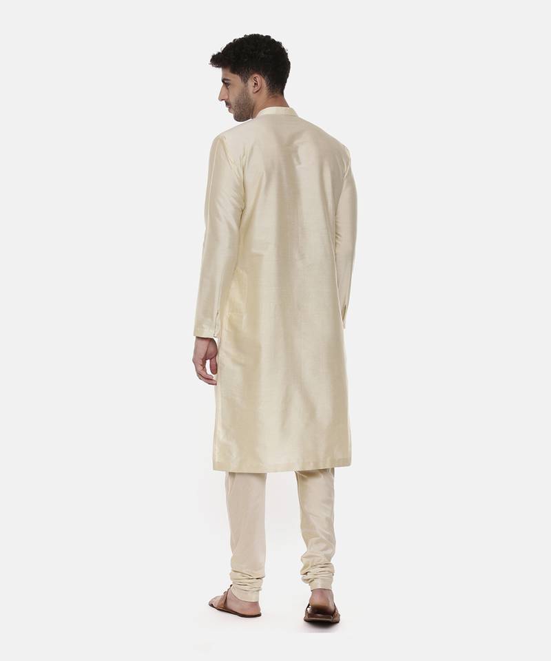 Beige Ivory Silk Cut Away Kurta