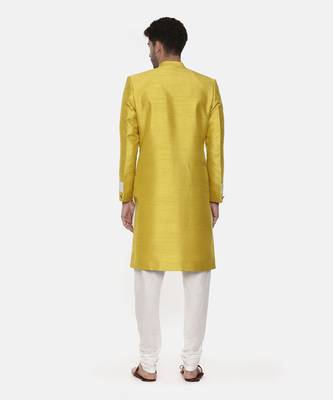 Classic Yellow Silk Slub Sherwani 5