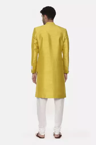 Classic Yellow Silk Slub Sherwani