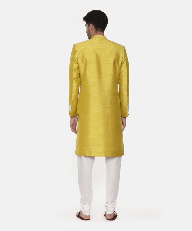 Classic Yellow Silk Slub Sherwani