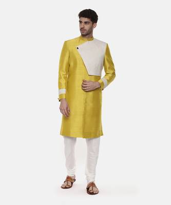 Classic Yellow Silk Slub Sherwani 6