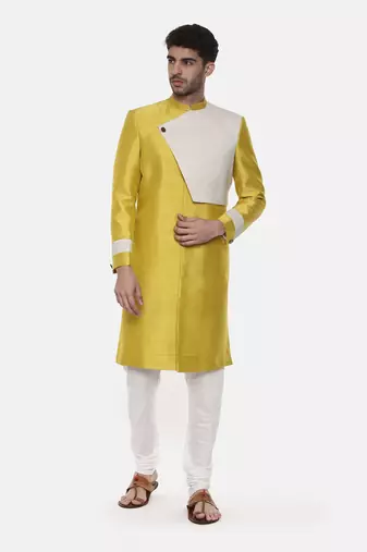 Classic Yellow Silk Slub Sherwani