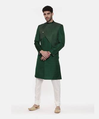Green Silk Slub Sherwani 6
