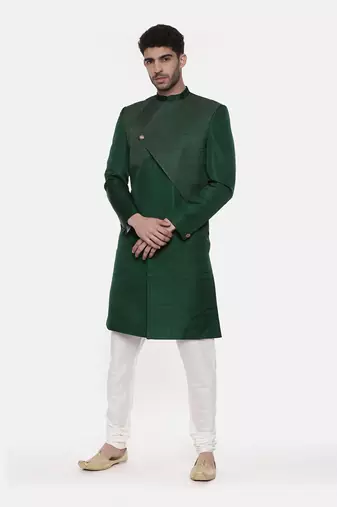 Green Silk Slub Sherwani