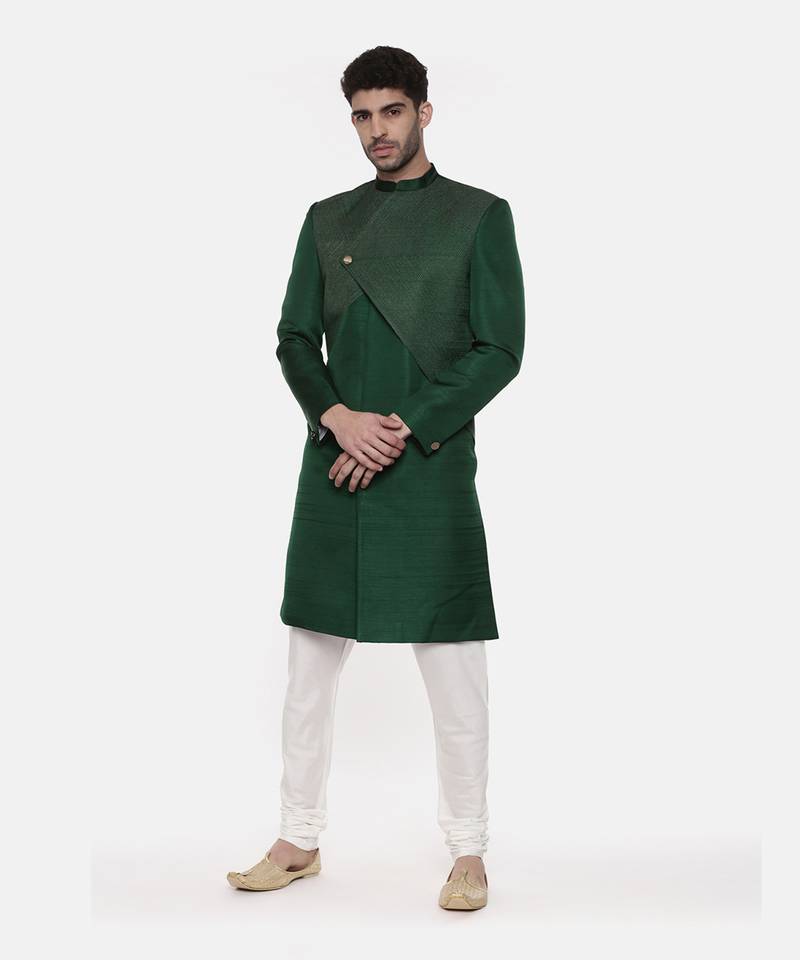 Green Silk Slub Sherwani