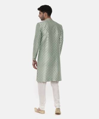 Classic Banares Jaquard Green Sherwani 5