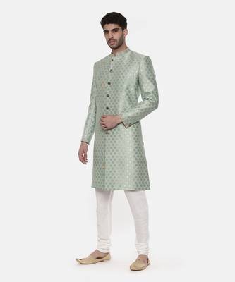 Classic Banares Jaquard Green Sherwani 6